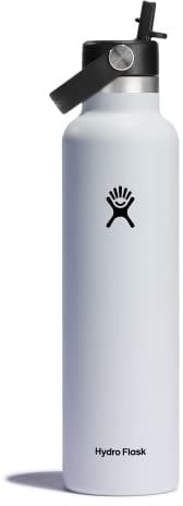 HYDRO FLASK - Water Bottle 709 ml (24 oz) with Flex Straw Cap - Vacuum Insulated Stainless Steel Reusable Water Bottle - Leakproof Lid - Hot and Cold Drinks - Standard Mouth - BPA-Free - White