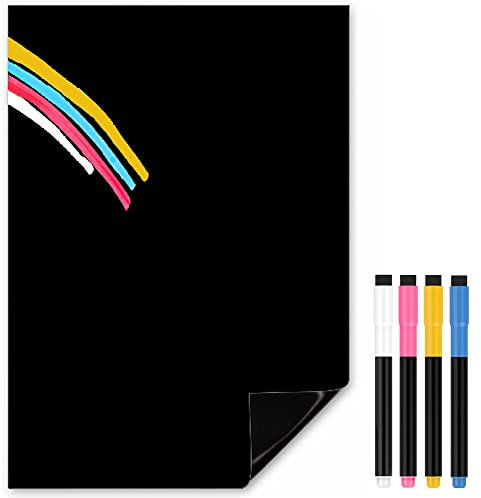 TMS Blackboard Fridge Magnet | A4 Magnetic Chalk Board Dry Erase with Colour Chalk Pens | Black Memo Board | Kitchen Notice Board for Notes, Reminders or use as Weekly Meal Planner [30 x 21cm]