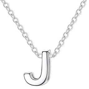 Collar para mujer con letra inicial con Hermosa caja de regalo. Acero inoxidable Colgantes con letras bisutería barata sobre con mensaje original Amigos Novios (J - Plateado)
