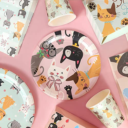 Cranight Ensemble de fournitures de fête d'anniversaire pour chat, gobelets et serviettes en carton jetables pour garçons et filles,Décorations de fête d'anniversaire