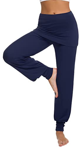 Terecey Pantalon Sarouel Femmes Taille Haute Pantalon de Yoga Femme pour Pilate Hippie Yoga Sport Danser avec Jupe Court Marin S