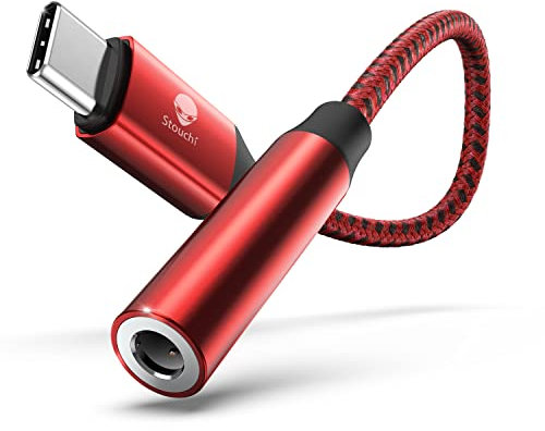 Stouchi Adapter USB C auf Klinke, USB Typ C auf 3,5 mm Kopfhörer Adapter Aux Audio Dongle,Hi Res DAC Chip,Kompatibel mit Samsung Galaxy S23 S22 S21 Ultra Note 20 S20,Pixel 7,Pad Mini 6,Huawei P50 Rot