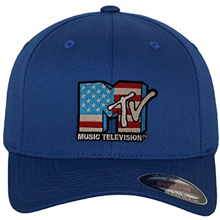 MTV Offizielles Lizenzprodukt American Flag Flexfit Cap (Blau), Groß/X-Large