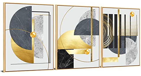 MOUDAMION Schwarz/Gold Leinwand-Wandkunst, 3 Stück, groß, abstrakte Leinwand, Wandkunst, Goldrahmen, Wandzitate, Gemälde, Luxus, nordische Kunst, Poster für Wohnzimmer, Büro, 61 x 91,4 cm