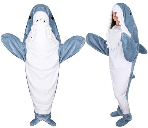 Belloxis Hai Kuscheldecke Mit Ärmeln Shark Geschenke für Frauen Geburtstagsgeschenk für Frauen Geschenke für Freundin Frau Freundinnen Hoodie Decke mit Ärmeln und Kapuze Geschenke für Männer Ehemann