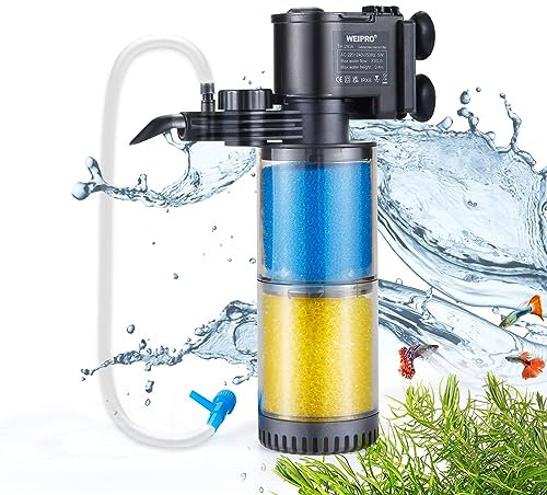 Weipro Internal Fish Tank Filter, 2-Stage Biochemical Sponge Filtration, 5W Adjustable Water Flow Submersible Aquarium Filter Pump for 30l ~ 80l Freshwater Saltwater, TH280A(330L/H)