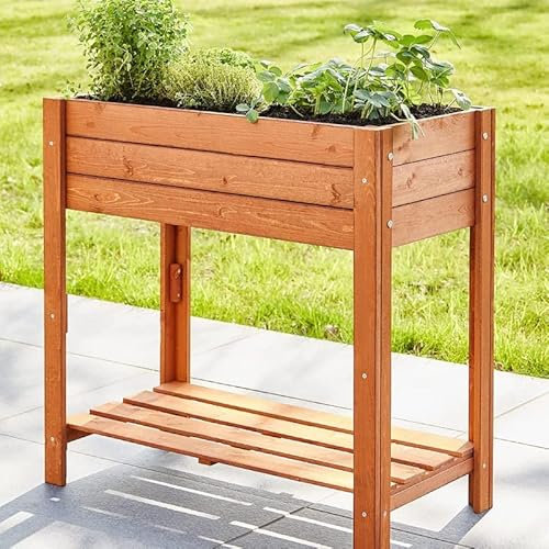 BB Loisir Carré Potager sur Pied en Bois de pin Massif avec étagère Stable et Toison intérieure modèle 512 Vernis