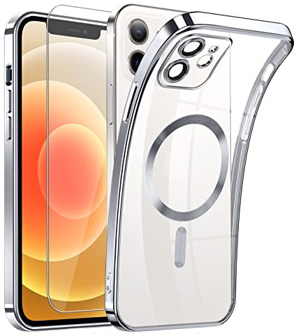 DOSNTO Magnetic Clear for iPhone 12 Case with MagSafe [Original iPhone Exterior] [Integrated Camera Cover] Silicone Cover Slim Thin [Non-Yellowing] Anti-Fingerprint Scratch Wireless Charging