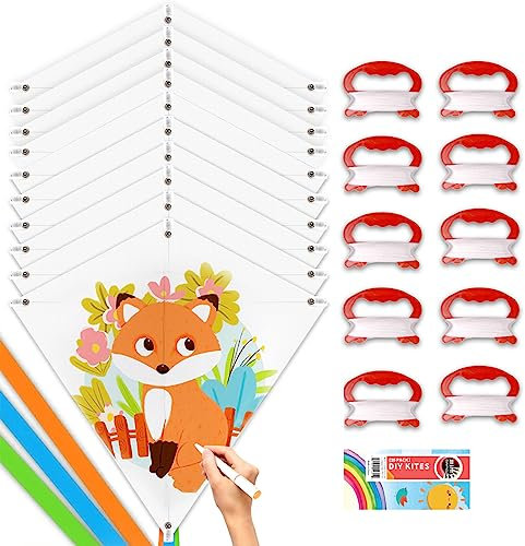 Mint's Colorful Life DIY Drachen Flugdrachen für Kinder Drachenherstellungs-Set Bulk, Dekorieren Maldrachen Party Pack, weiße Diamantdrachen Kits (10 Stück,ohne Pinsel)