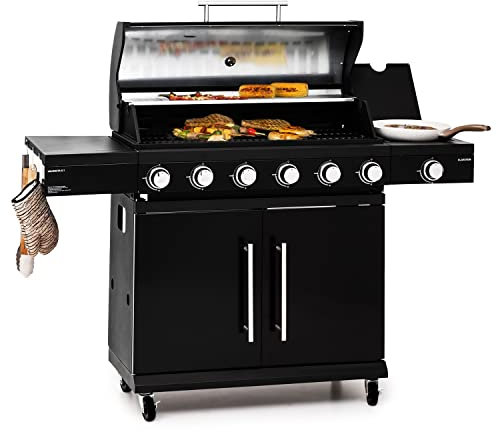 KLARSTEIN Barbecue a Gas 7 Fuochi, Griglia per Barbecue a Gas, Barbecue Gas Grill Integrato 19300W, Piano Cottura con Griglie per Barbecue da Balcone a Gas Propano, Griglia in Acciaio Inox 7 Fuochi