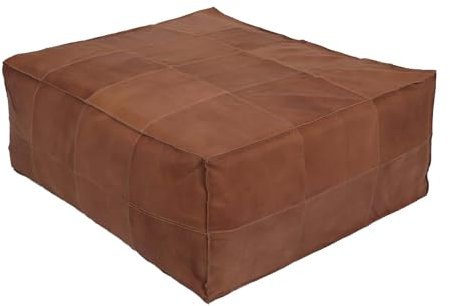 Luxhides Marokkanischer Pouf aus reinem Ziegenleder (nur Bezug) | marokkanischer quadratischer Ottoman Teetisch | ungefüllte Ottomane Fußstütze kommt in 45,7 x 45,7 x 45,7 cm, perfekt für Wohnzimmer,