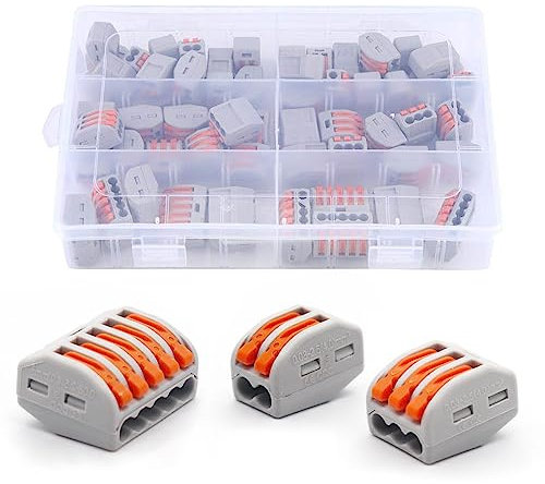Connettori Elettrici 60 Pezzi Morsetti Elettrici con Leva di Funzionamento Connettori a Filo Compatto Terminali a Collegamento Rapido 20 Morsetti a 2 vie, 30 Morsetti a 3 vie, 10 Morsetti a 5 vie