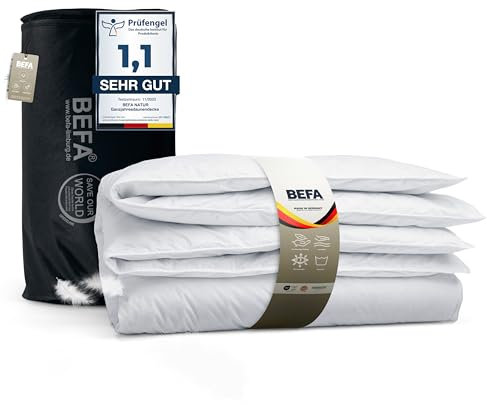 BEFA NATUR Daunendecke Sommer 155x220 cm | 60% Daunen & 40% Federn | atmungsaktiv & pflegeleicht | Allergiker geeignet (NOMITE) | Tierwohl zertifiziert (DOWNPASS) | OEKO-TEX Klasse 1 | Made in Germany