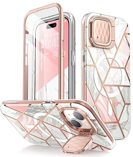 i-Blason Cosmo Mag für iPhone 15 Hülle/iPhone 14/13 Hülle [6,1 Zoll] mit Kamera-Abdeckung Ständer, [MagSafe kompatibel] Schlanke, stilvolle Ganzkörper-Schutzhülle mit integriertem Displayschutz
