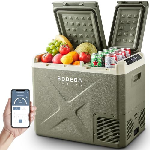 BODEGACOOLER 12 Volt Car Refrigerator, 40Quart(38L) Portable Freezer Dual Zone APP Control, Car Fridge-4℉-68℉, RV Car Cooler 12/24V DC and 100-240V AC for Outdoor Camping Travel Vehicles Home Use
