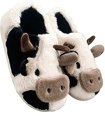 Solutra Kuh Hausschuhe Damen Plüsch, Flauschig Pantoffeln Damen Cow Slippers, Winter Warme lustige tier hausschuhe für frauen Mädchen (38/39 EU,Kuh Geschlossen)