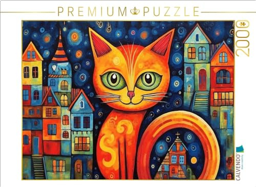 CALVENDO Puzzle Katze Im Stil von Friedensreich Hundertwasser II | 2000 Teile Lege-Größe 90 x 67 cm Foto-Puzzle für glückliche Stunden