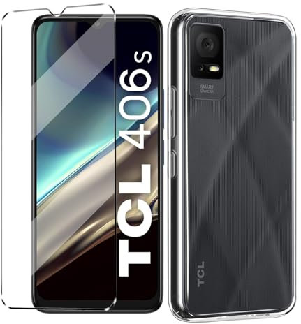 Coque et 1Pcs Verre trempé Protection Compatible with TCL 406S/405/408 Coke Coque de Protection Compatible with TCL 406S/405/408 étui Housse Etui Protection et protège écran Antichoc,Clear
