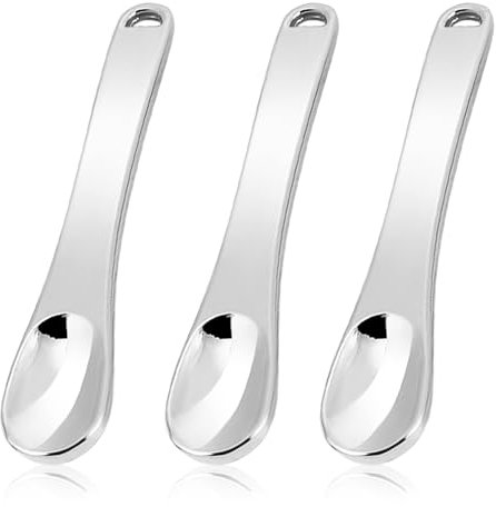 WLLHYF Mini Metal Makeup Spatula Skin Care Cosmetic Spoon Reusable Applicator, Beauty Scoop for Facial Cosmetic for Face Mask Cream Lotions Moisturizers (3 Silver)