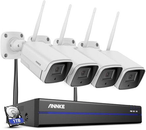 ANNKE 5MP Kit Videosorveglianza WiFi, 10CH 5MP NVR con 4 Telecamere di Sorveglianza WiFi, Rilevamento Umano Intelligente, Audio Bidirezionale, Visione Notturna, Impermeabile IP67, Disco rigido da 2TB