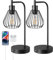 EDISHINE Bedside Lamps Set of 2, Dimmable LED Table Lamp, Teardrop Cage Lampshade, USB Charging Ports, Touch Lamps for Living Room, Bedroom, E27 Socket, Bulb Included, Black