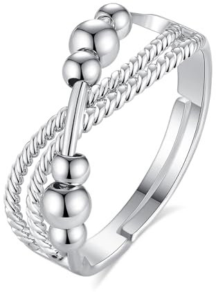 INFUSEU Stress Ring, Fidget Angstring Ringe Verstellbar Bead Einstellbare Spinner Worry Schmuck Anxiety Ring Geschenk für Frauen Damen Mädchen