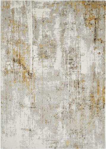 -LUXOR- living Teppich Molinos moderner Kurzflorteppich, abstraktes Muster, für das Wohnzimmer, Schlafzimmer, Grau-Gelb 120 x 170 cm