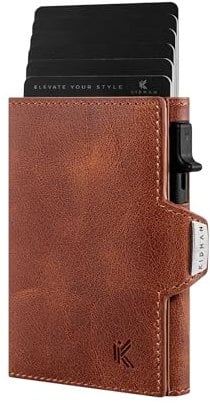 KIDMAN Phoenix I Echtleder Slim Wallet mit Alucase I Portmonee mit RFID I Kreditkartenetui mit Kartenhalter I Mini Geldbörse für Männer I Kartenetui für bis zu 8 Karten I Braun