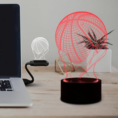 Fincoly Lampada notturna da basket con 16 colori effetto 3D da scrivania, comodino, lampade decorative con telecomando, Smart Touch, ricarica USB, illusione RGB, ornamento da tavolo, compleanno,
