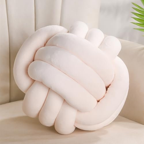 Yhoelata Knotenkissen, Dekokissen Beige Weiß, Zierkissen Aesthetic Sofakissen aus Samt, Bett Deko Kissen Runden für Kind Schlafzimmer, Geschenk 28 cm
