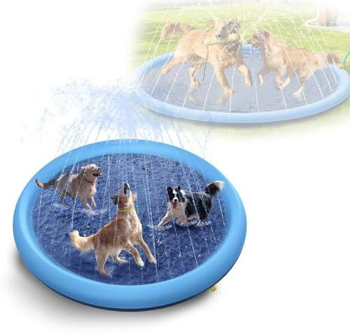 XPJBKC Dog Pool Sprinkler, Paddling Pool for Kids Dogs, Thickened Splash Pad, Foldable Dog Splash Pool, Sprinkler Splash Mat,Splash Sprinkler Pad,Spray Water Toys for Toddlers Babies Dogs Pets,170cm