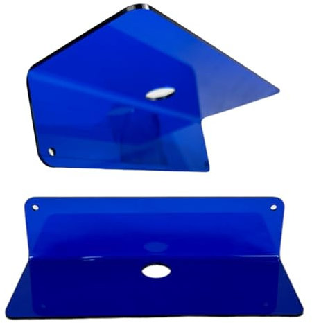 Acrylic Floating Shelves Set of 2, Versatile Small Shelf for Router CDs Book Picture Plant Security Cameras Speaker No Drill Floating Shelf with Cable Clips Adhesive or Drill Installation (Blue)