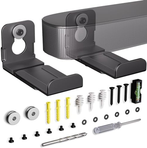 MUAKIOY Sound Bar Mounts Under TV, Soundbar Bracket Universal Speaker Wall Mount Shelf Adjust 3.4 to 5.8 for Samsung, Vizio, Lg, Sony, JBL, Bose and More Soundbar Mount Bracket with Hardware Kit