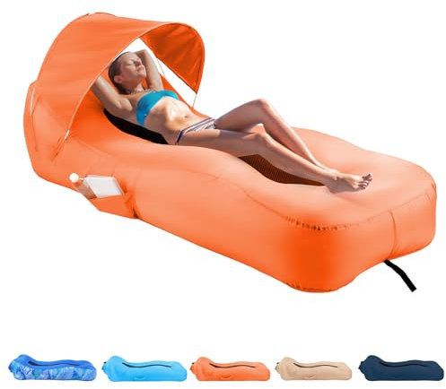 Aufblasbare Liege, Luftsofa mit einzigartigem Sonnenschutz, aufblasbares Strandbett mit Kissen, wasserdicht, aufblasbare Couch, Campingstuhl, Hängematte für Wandern, Hinterhof, Reisen, Strand, Park,
