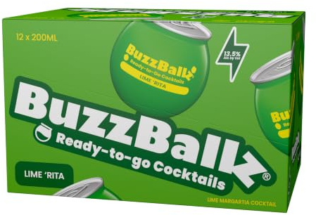 BuzzBallz Lime Rita, Ready to Drink Margarita, 12x200ml,Party Pack | 13.5% ABV, Made with Real Vodka, Lime & Agave, Tart, Sweet, Zesty & Vibrant, just grab and go