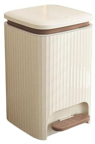 DZYHFCO Waste Bin 9/12 Liter Square Plastic Trash Can with Lid, Double Opening Lid Pedal Trash Can with Built-in Pressure Ring for Living Room, Bedroom, Kitchen,bathroom Rubbish(Cream White+coffee,12L