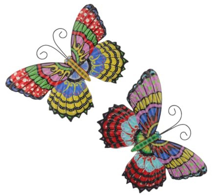 TINEASUR 2stücke Metall Schmetterling Wanddekor Eisen Schmetterlings Anhänger Hängen Garten Dekoration Außenbereich Wandkunst Heimornament Metall Hängen