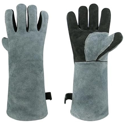 CHUIKUAJ Guantes de Soldadura de Seguridad, Guantes de Trabajo de Soldador Resistentes al Desgaste de Cuero Resistentes al Calor para sitios de construcción, Corte, Barbacoa, horneado,Grey-12Pairs