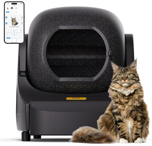 DER VIERBEINER 89,5L Extra Große Automatische Katzentoilette mit Matte, Integrierter Sicherheitschutz für Mehrere Katzen/Selbstentwickelte APP Steuerung/Geruchscontrolle (Schwarz) 2,4GHz