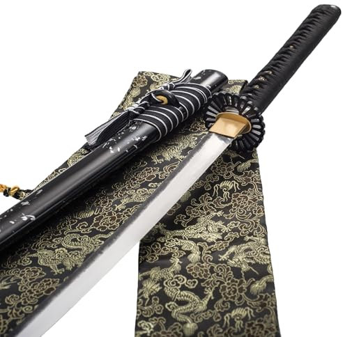 Handgeschmiedetes roh aussehendes Japanisches Samurai-Schwert 1060 Kohlenstoffstahl Sonnenblumeneisen Tsuba geschärftes Flexibles echtes Katana Schwert