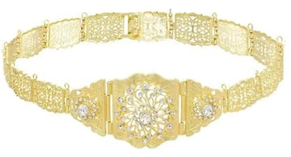 Goldene, ausgehöhlte Kristallblumenkette, Taillenkette, marokkanischer Gewand, Gürtel, Algerien, afghanisch, Indien, Braut, Hochzeit, Körperschmuck, Gold E, Einheitsgröße