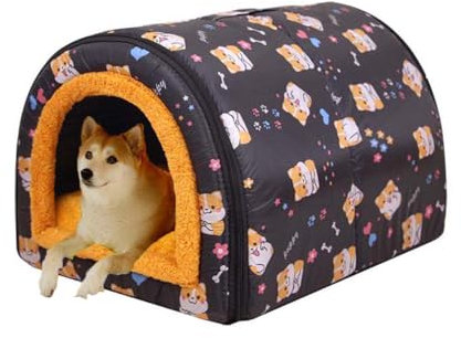 Hundehöhlenbett, Iglu, 2-in-1, faltbares Hundebett, Haus mit abnehmbarem Kissen, warmes Katzenzelt, tragbares Angstlinderung, Haustierhöhlenbett für Katzen, Welpen, mittelgroße Hunde (XL für Haustiere