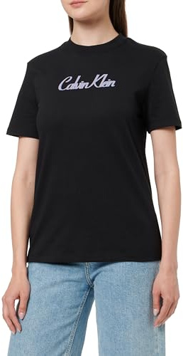 Calvin Klein Damen T-Shirt Kurzarm Classic Logo Tee aus Baumwolle