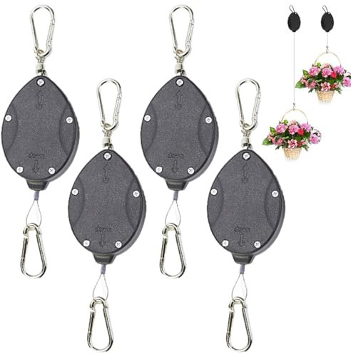 4PCS Retractable Plant Hanger Adjustable 304 Stainless Steel Hanging Plant Pulley Retractable Within 15kg Tension Hanging Pole for Flower Basket Pot