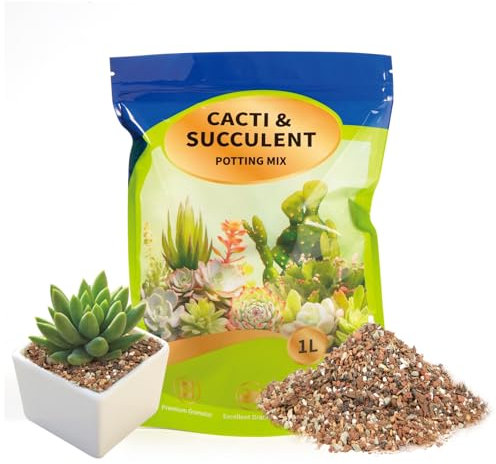 GOTVUGE Succulent & Cactus Soil Potting Mix, Chunky Dirt with Fast Draining Fits for Bonsai, Terrarium and Houseplant (1L)
