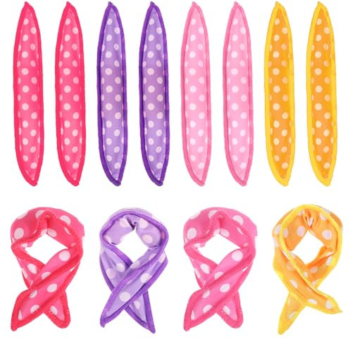 Oruola Lot de 8 rouleaux de coussin pour cheveux, 20,5 x 3,5 cm, rouleau en éponge douce pour cheveux longs, courts, épais ou fins (4 couleurs)