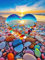 SUMELAY Liebe Strand Diamond Painting Erwachsene, 5D DIY Diamant Painting Bilder, Diamond Art, Bausätze für Diamantmalerei, Diamant Malerei für Haus Dekoration 30x40cm