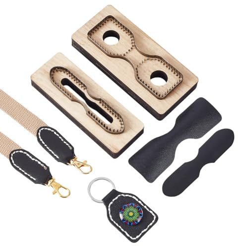AHANDMAKER 2 x Stanzform Für Leder. 2 Stile Leder Schlüsselanhänger Schneideform Lederstanzen Zum Ausstanzen von Formen Stanzform Aus Holz Mit Riemenkopf Stanzform Für Heimwerkerarbeiten