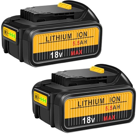 Lot de 2 batteries de rechange 18 V pour batterie Dewalt, 5,5 Ah, compatible avec 18 V DCB184 DCB200 DCB182 DCB180 DCB181 DCB182 DCB201 XR
