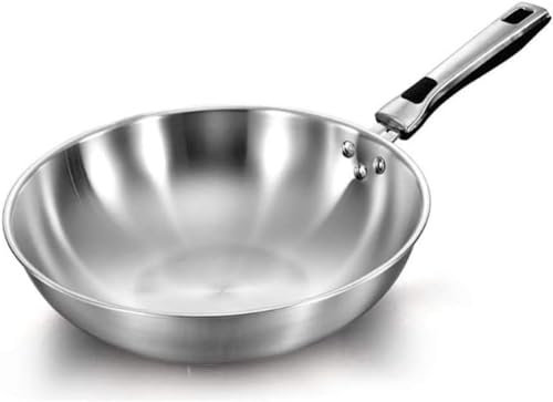 MYUYEE Wok en Acier Inoxydable résistance aux Hautes températures Chauffage Rapide Prise en Main Confortable,32 cm